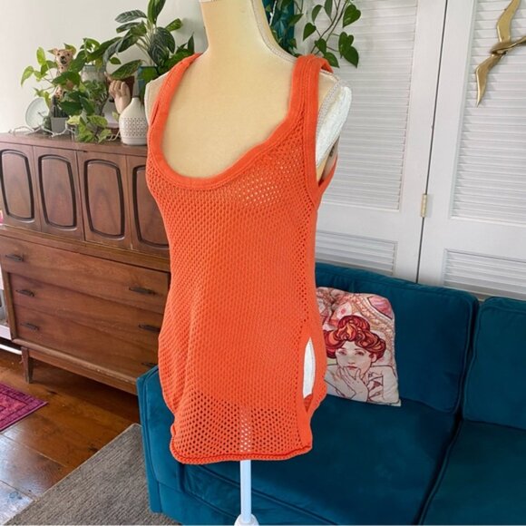 Urban Outfitters | BDG Tybee Mesh Sweater Tank Top Tangerine Orange Swim Cover S - Picture 6 of 13